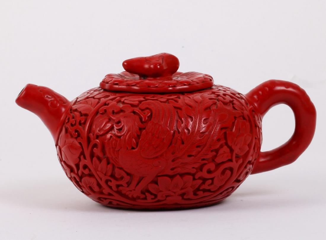 Chinese Cinnabar Overlay Yixing Zisha Teapot (1 of 5)