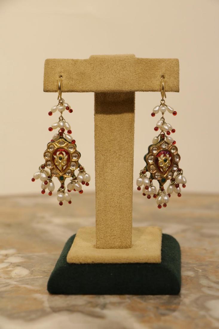 19th C. Mughal Style Indian Earrings, 24K Gold & R (1 of 5)
