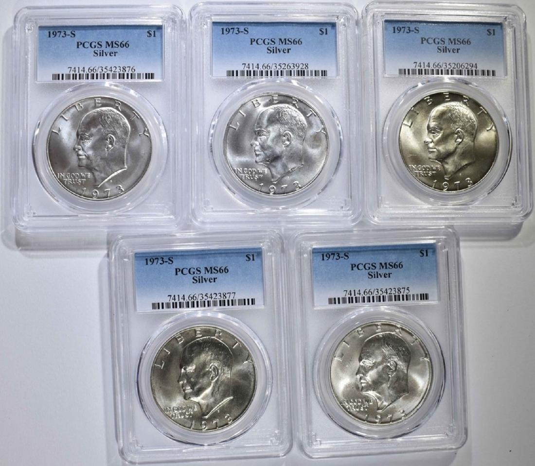 5 1973-S SILVER IKE DOLLARS, PCGS MS-66 (1 of 2)