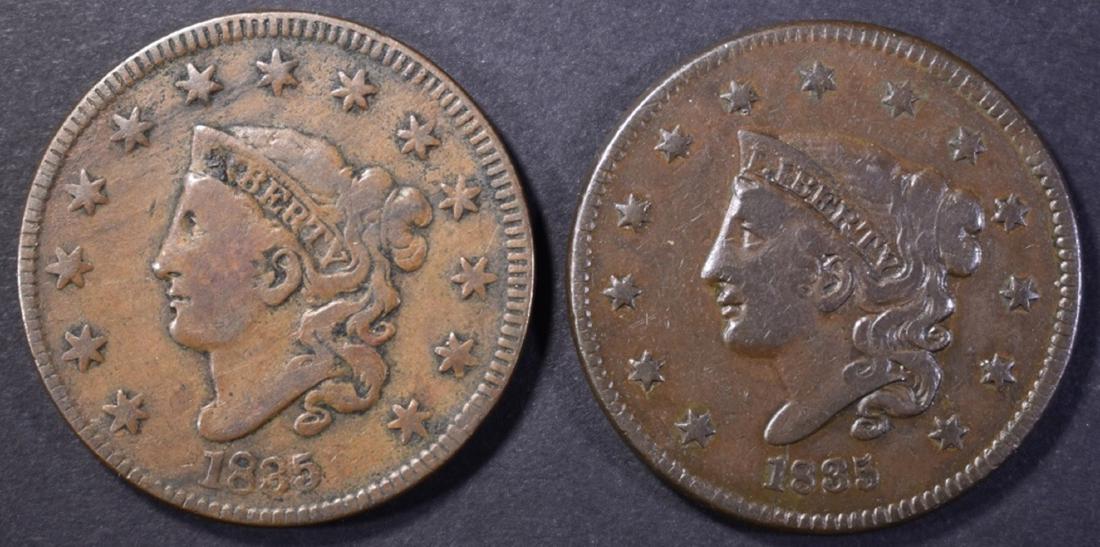(2) 1835 MATRON HEAD LARGE CENTS VF: WEEKLY COIN AND CURRENCY AUCTIONS ESTIMATE $160 - $170.