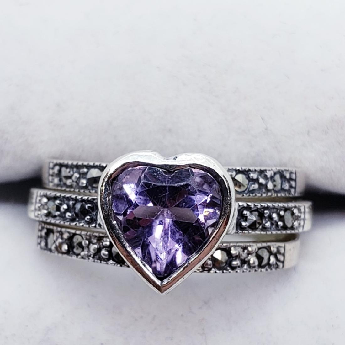 SILVER AMETHYST MARCASITE SET OF RINGS SIZE 7.5 (1 of 3)