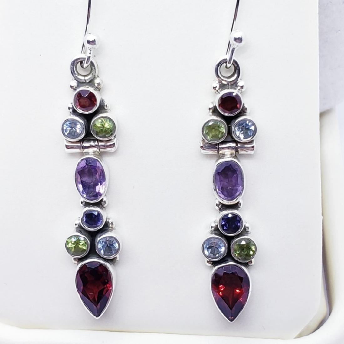 SILVER PERIDOT AMETHYST GARNET EARRINGS (1 of 3)
