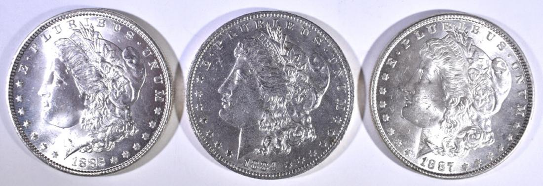 (3) MORGANS: 1884-O, 1885, 1887 ALL CH BU: WEEKLY COIN & CURRENCY AUCTIONS ESTIMATE $180 - $190.