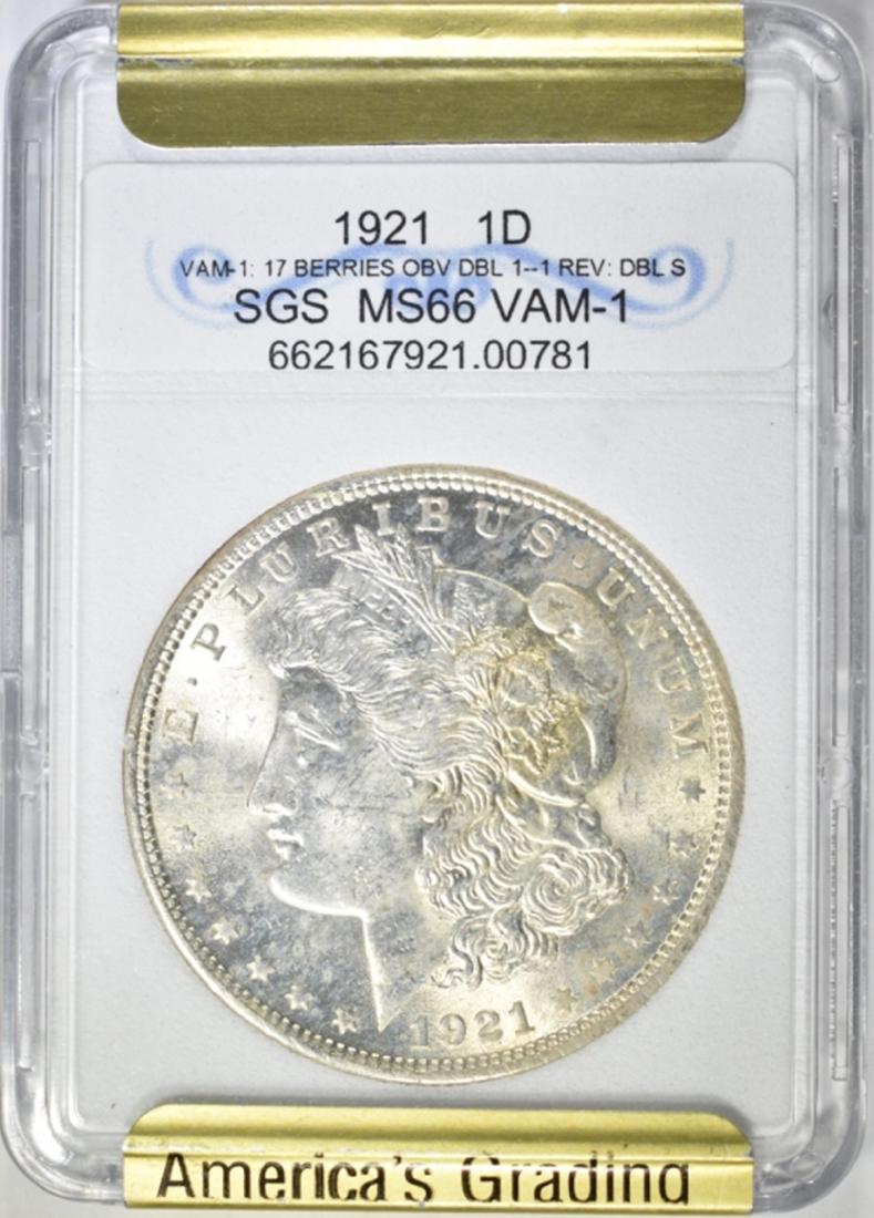 1921 MORGAN DOLLAR, SGS SUPERB GEM BU: CHECK OUT OUR UPCOMING ONLINE COIN AUCTIONS ESTIMATE $300 - $350.
