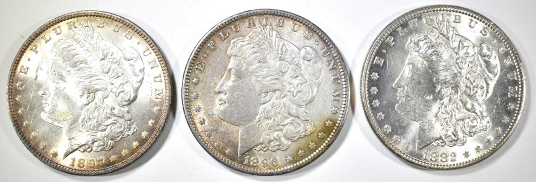1882, 96 & 97 CH BU MORGAN DOLLARS: CHECK OUT OUR UPCOMING ONLINE COIN AUCTIONS ESTIMATE $170 - $190.