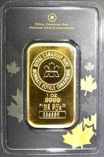 1-OUNCE .9999 GOLD BAR, ROYAL CANADIAN MINT: SEALED IN ORIGINAL PACKAGING ESTIMATE $1425 - $1450.