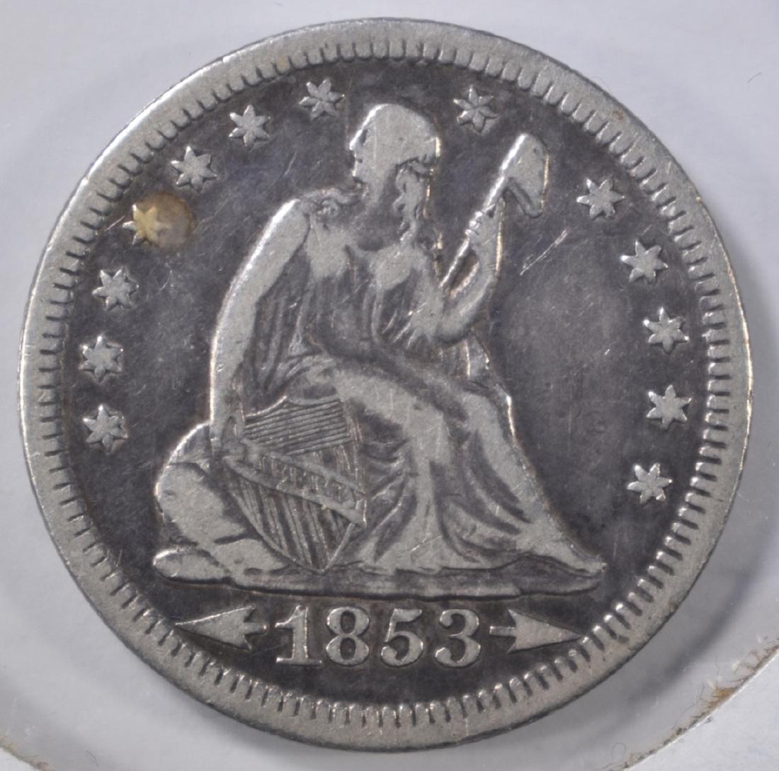 1853 ARROWS & RAYS SEATED QUARTER, FINE (1 of 2)