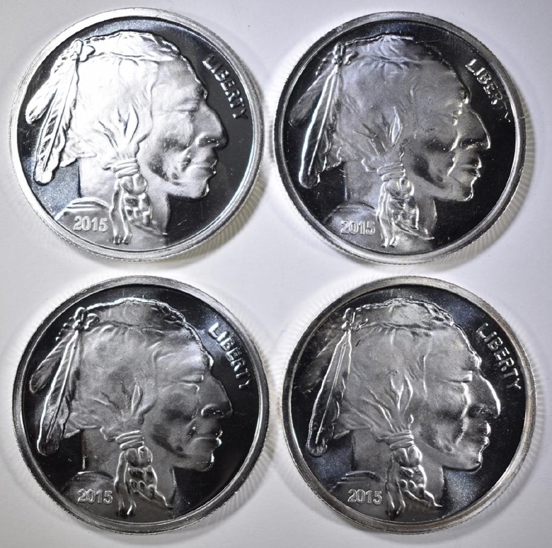4-INDIAN/BUFFALO ONE OUNCE SILVER ROUNDS (1 of 2)
