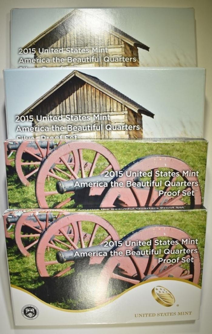 2-CLAD & 2-SILVER 2015 QUARTER PROOF SETS: IN ORIGINAL PACKAGING ESTIMATE $110 - $130.