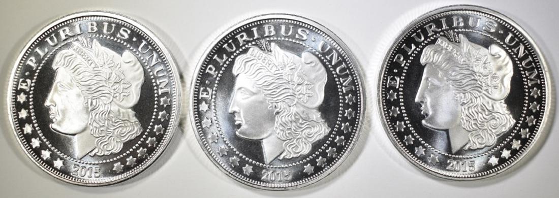 3-MORGAN DOLLAR INSPIRED 1Oz .999 SILVER ROUNDS: CHECK OUT OUR UPCOMING ONLINE COIN AUCTIONS ESTIMATE $70 - $80.