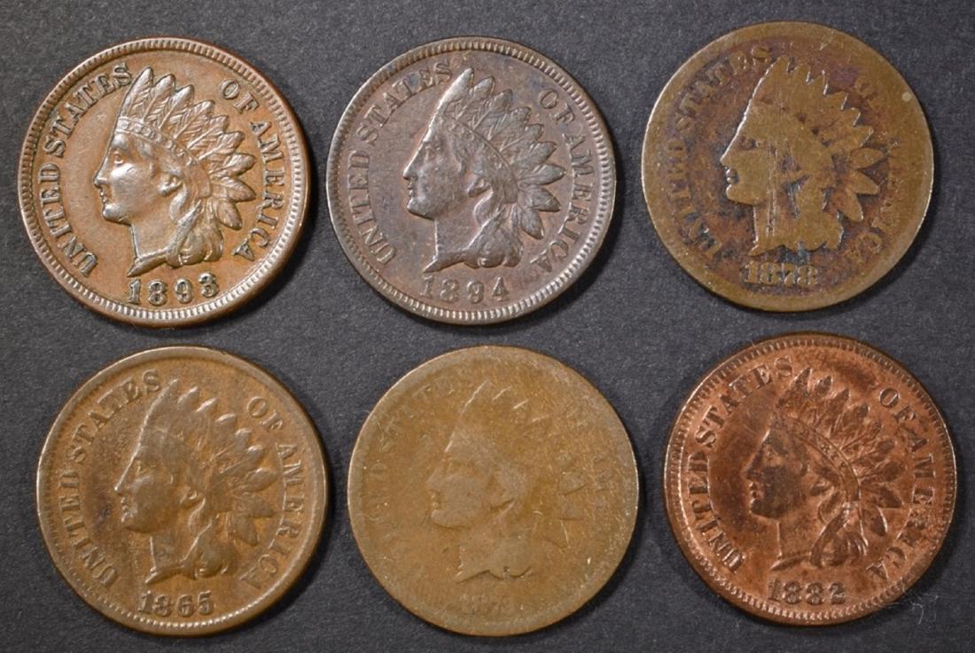 6 CIRCULATED INDIAN CENTS SOME EARLY DATES (1 of 2)