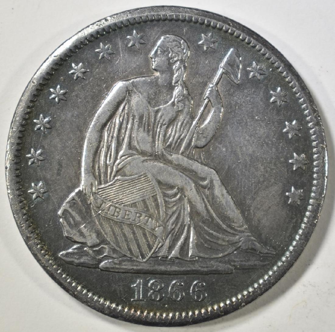 1866-S SEATED LIBERTY HALF DOLLAR AU: WEEKLY COIN & CURRENCY AUCTIONS ESTIMATE $450 - $550.