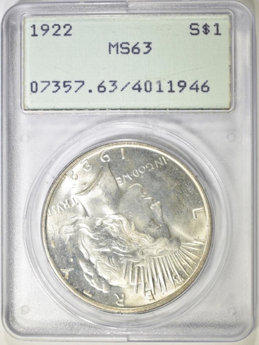1922 PEACE DOLLAR PCGS MS-63 OLD RATTLER (1 of 4)