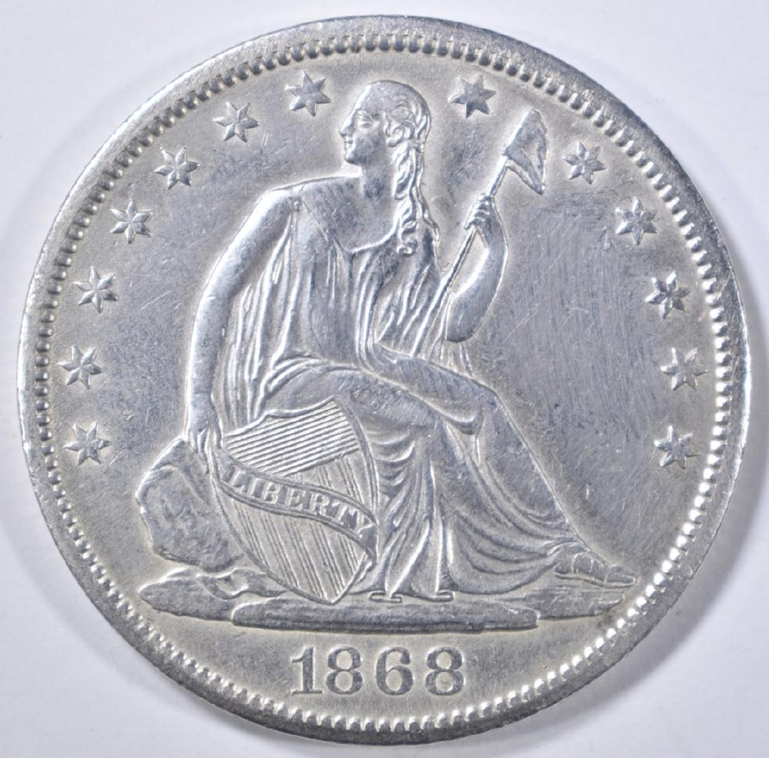 1868-S SEATED LIBERTY HALF DOLLAR AU/BU: WEEKLY COIN & CURRENCY AUCTIONS ESTIMATE $500 - $600.