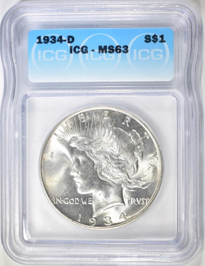 1934-D PEACE DOLLAR, ICG MS-63 (1 of 4)