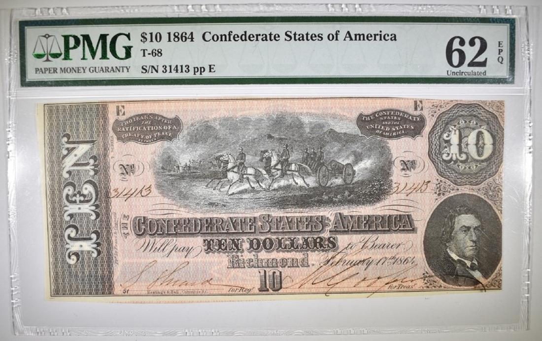 1864 $10 CONFEDERATE STATES OF AMERICA PMG 62 EPQ (1 of 2)