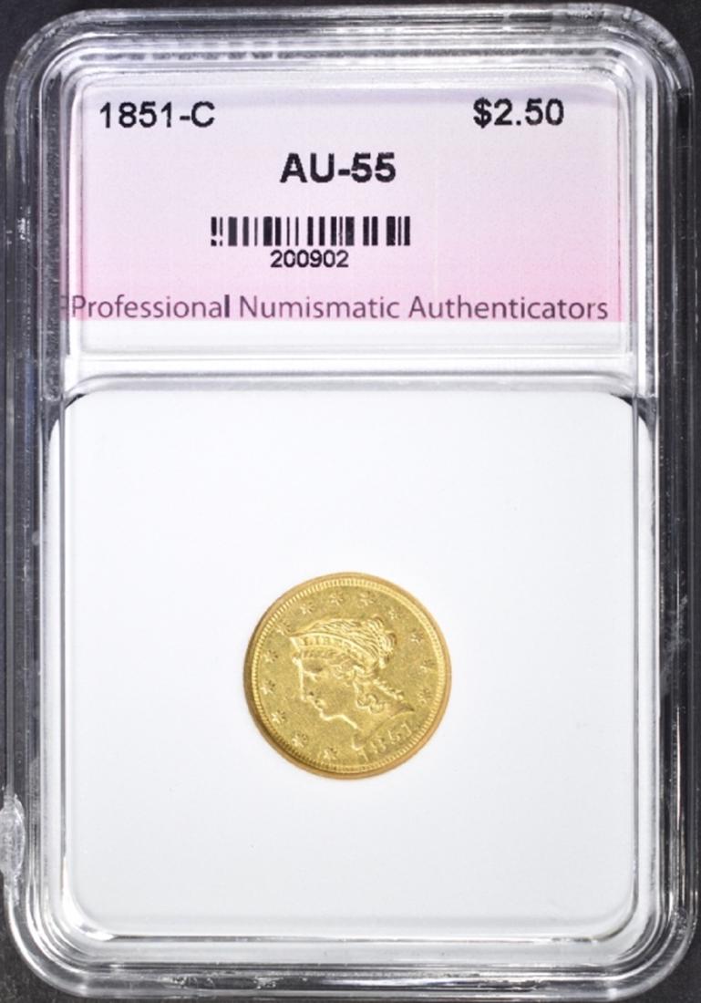 1851-C $2.5 GOLD LIBERTY PNA AU BU: WEEKLY COIN & CURRENCY AUCTIONS ESTIMATE $3900 - $4400.