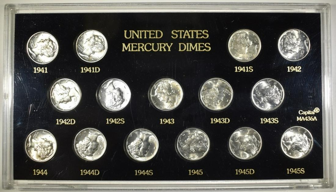 1941-45 GEM BU MERCURY DIME SET IN PLASTIC HOLDER (1 of 2)