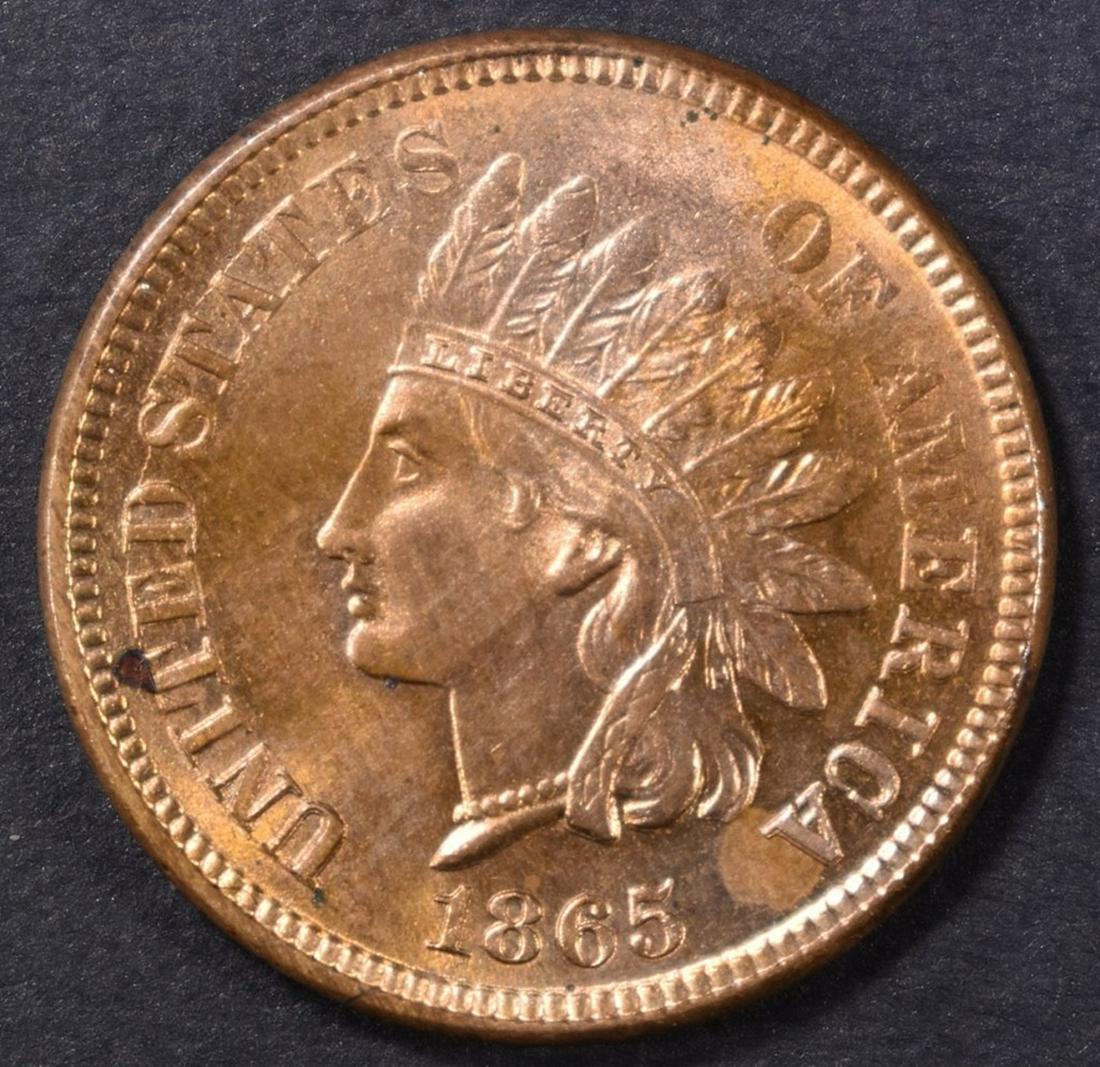 1865 INDIAN CENT CH/GEM BU RED: BID WITH SILVER CITY AUCTIONS. ESTIMATE $800 - $900.