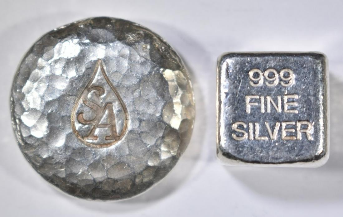 2 TROY OZ .999 CUBE AND ROUND TEAR DROP (2oz EA): WEEKLY COIN & CURRENCY AUCTIONS ESTIMATE $140 - $160.