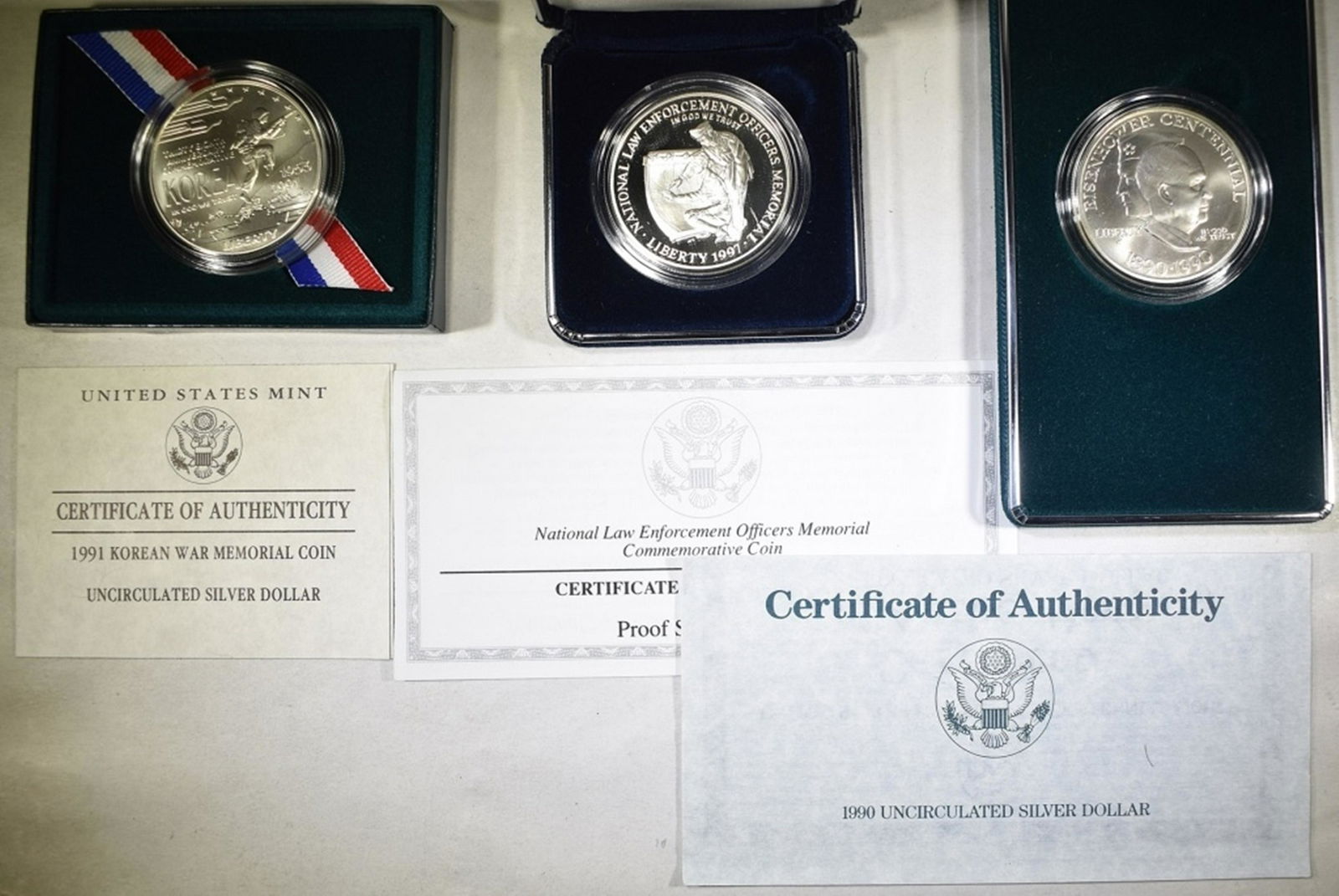 LOT OF 3 SILVER DOLLARS, ALL WITH COA: (1 of 3)