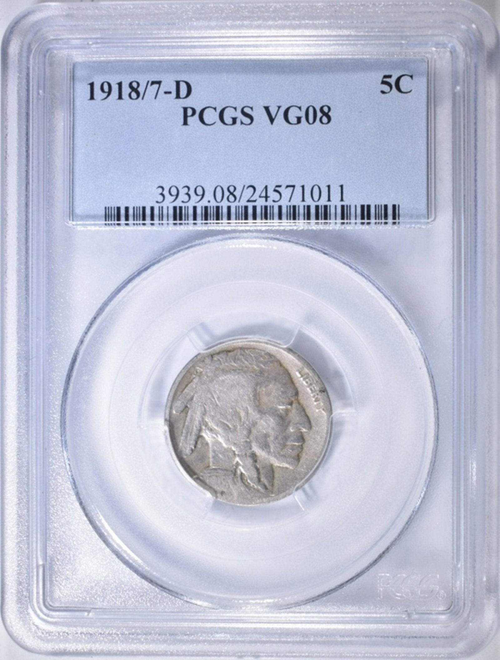 1918/7 -D BUFFALO NICKEL PCGS VG-08: BID WITH SILVER CITY AUCTIONS ESTIMATE $800 - $900.