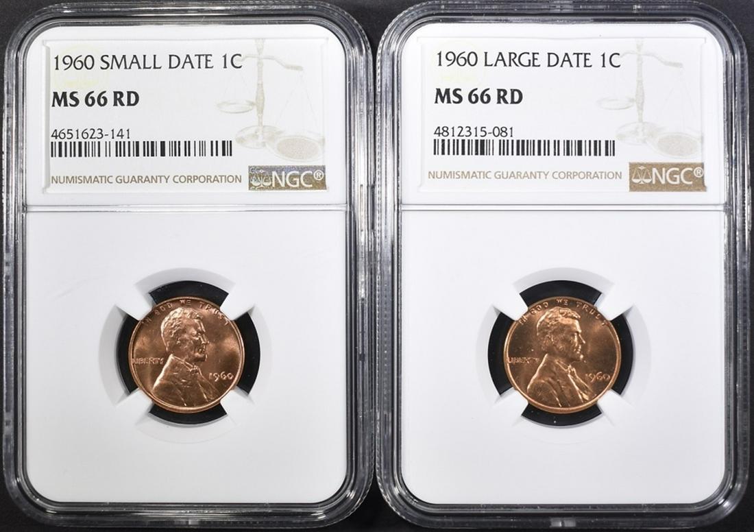 1960 SD & LD LINCOLN CENTS, NGC MS-66 RED (1 of 2)