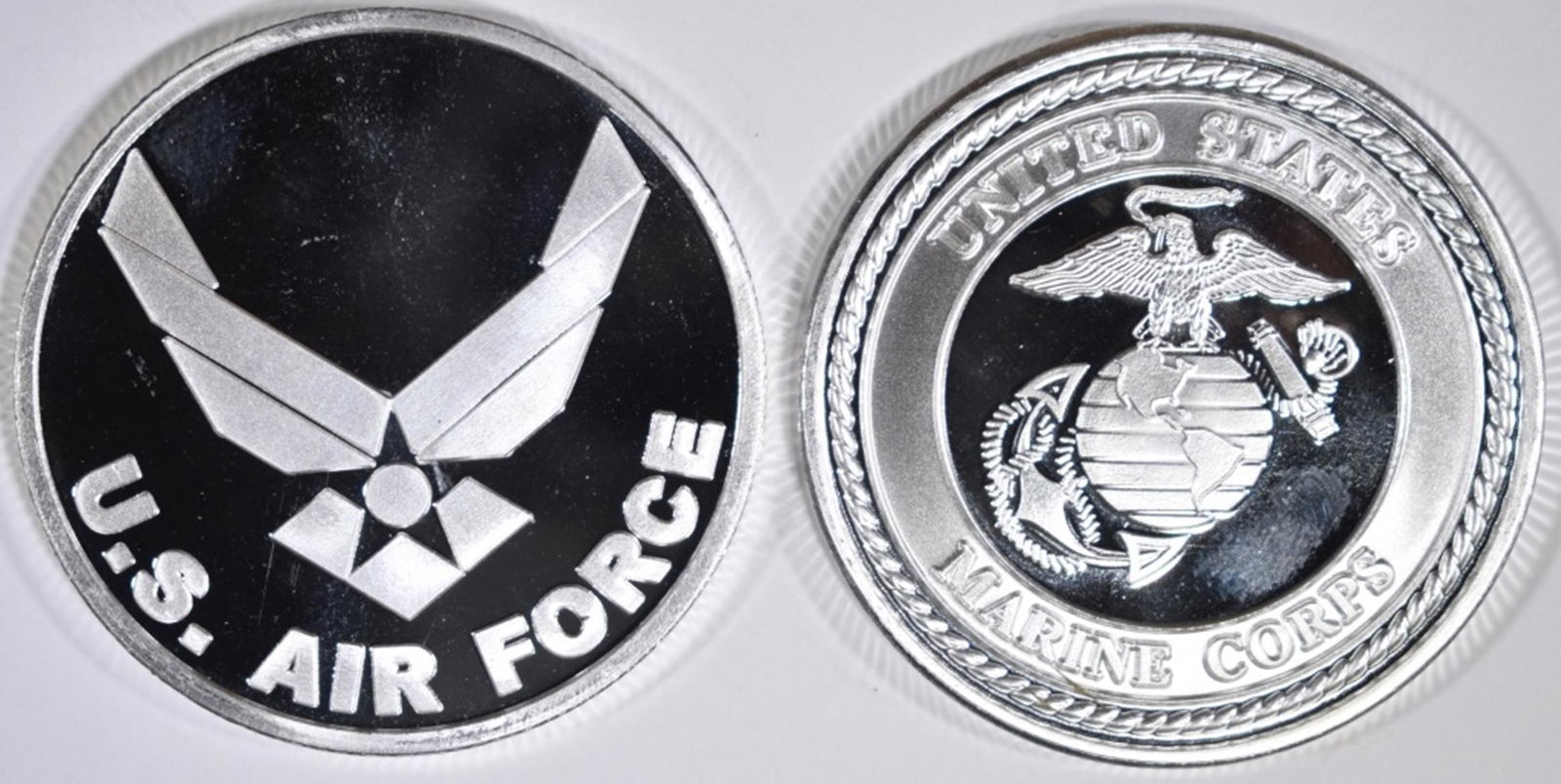 AIR FORCE & MARINES ONE OUNCE .999 SILVER BARS: LOW COST FLAT RATE SHIPPING ESTIMATE $65 - $75.