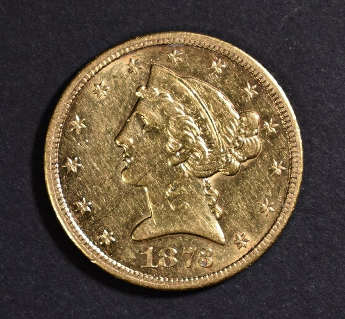 1873-S $5 GOLD LIBERTY AU/BU LIGHT SCRATCH OBV. (1 of 2)