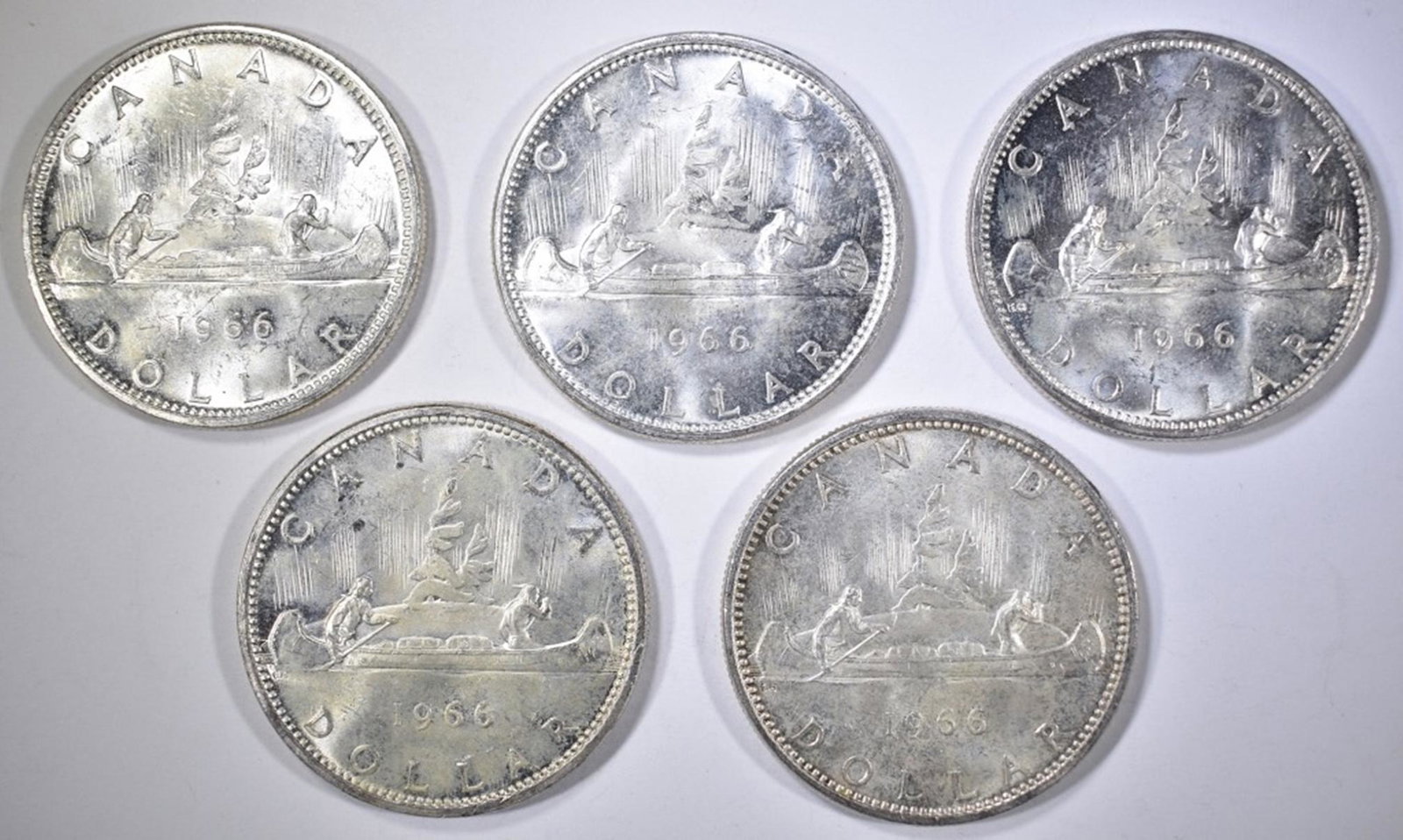5-BU 1966 CANADIAN SILVER DOLLARS (1 of 2)