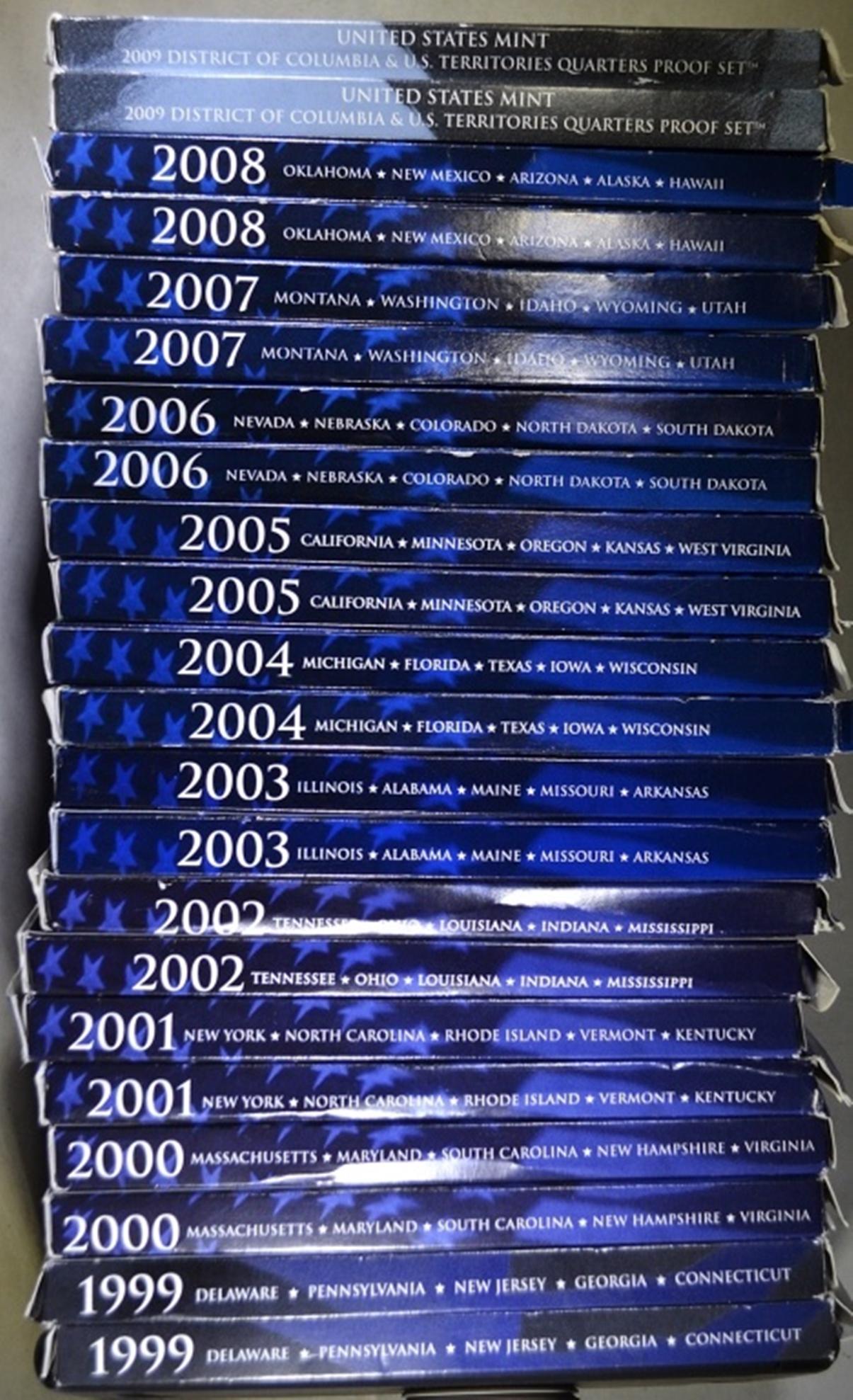 STATE QUARTER PROOF SETS IN ORIGINAL PACKAGING: 2 EACH 1999-2009 ESTIMATE $120 - $130.