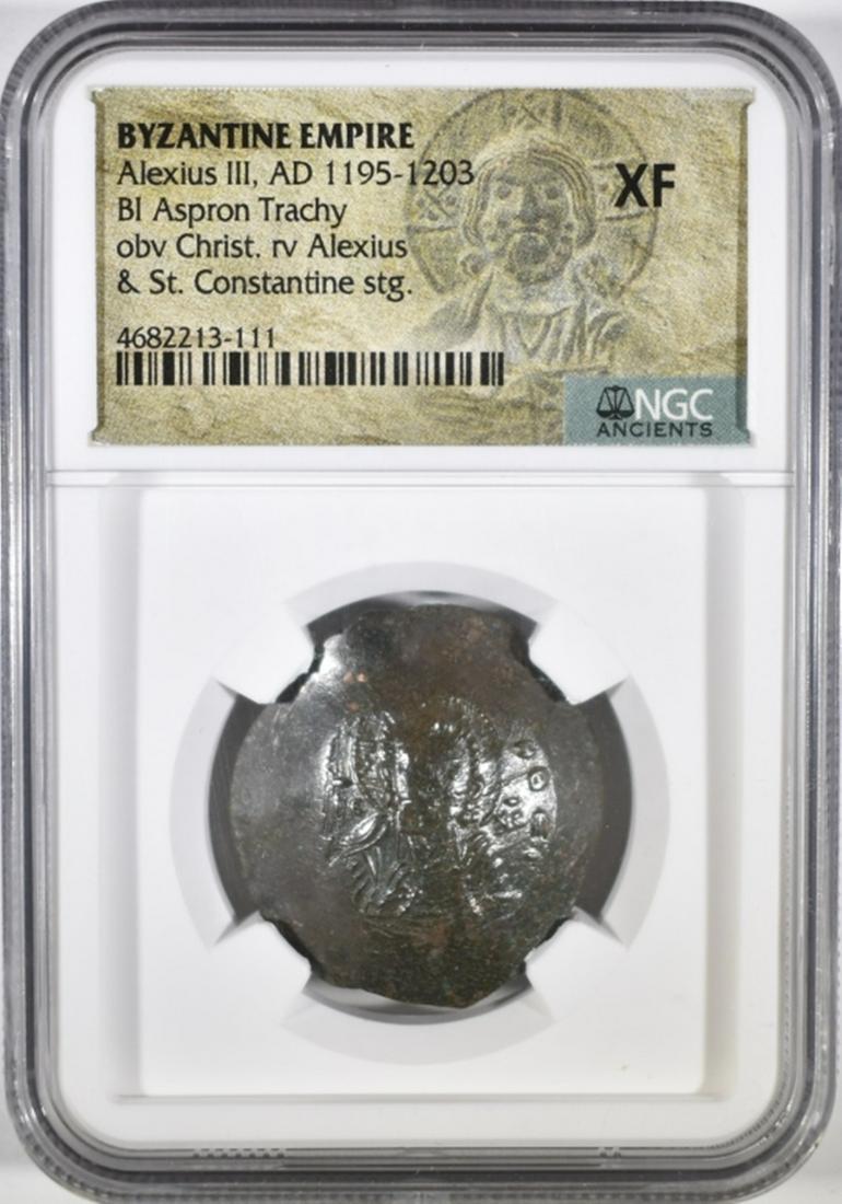 BYZANTINE EMPIRE ANCIENT COIN, NGC XF: ALEXIUS III 1195-1203 A.D. ESTIMATE $100 - $120.