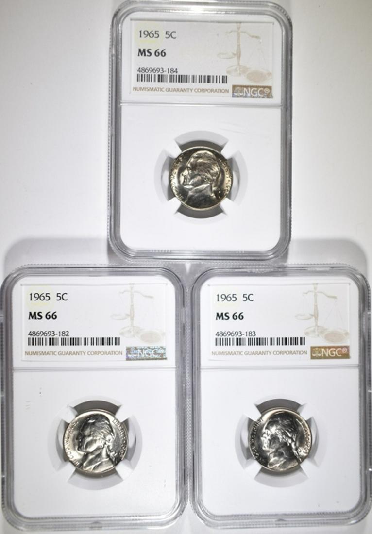 3-1965 JEFFERSON NICKELS, NGC MS-66: CHECK OUT OUR UPCOMING ONLINE COIN AUCTIONS ESTIMATE $150 - $200.
