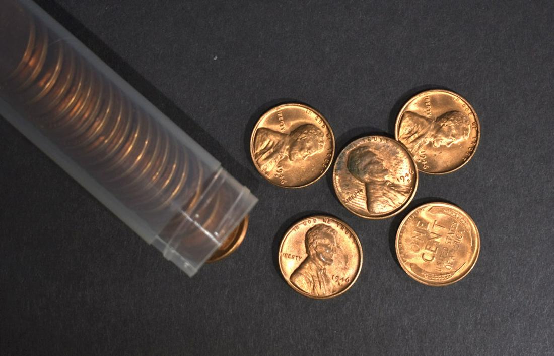 25-BU 1946-S LINCOLN CENTS: FLAT RATE U.S. SHIPPING PER AUCTION ESTIMATE $120 - $135.