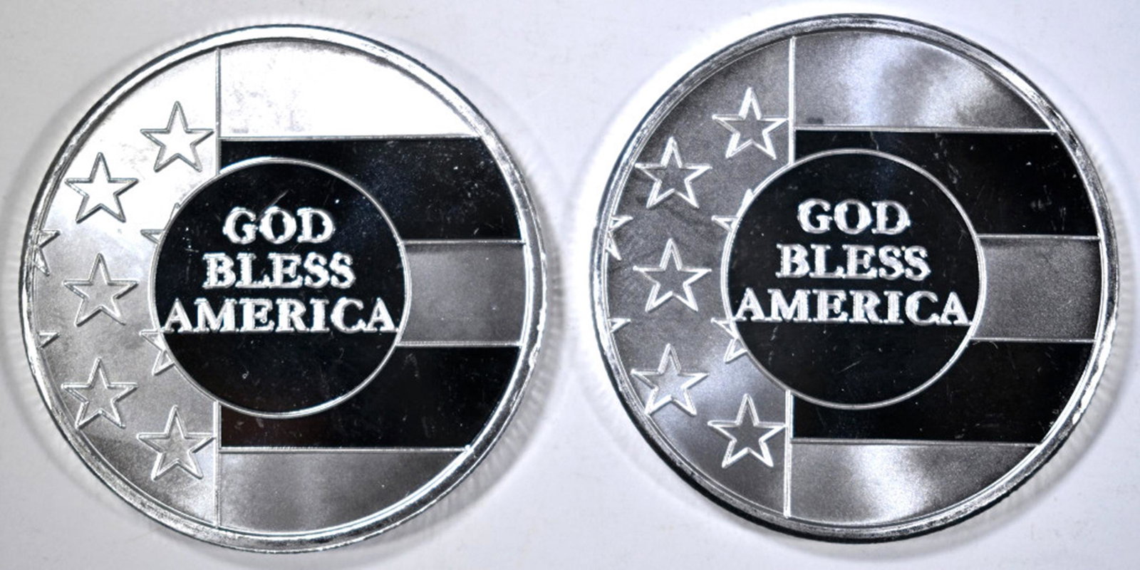 2-GOD BLESS AMERICA 1oz SILVER ROUNDS: CHECK OUT OUR UPCOMING ONLINE COIN AUCTIONS ESTIMATE $65 - $75.