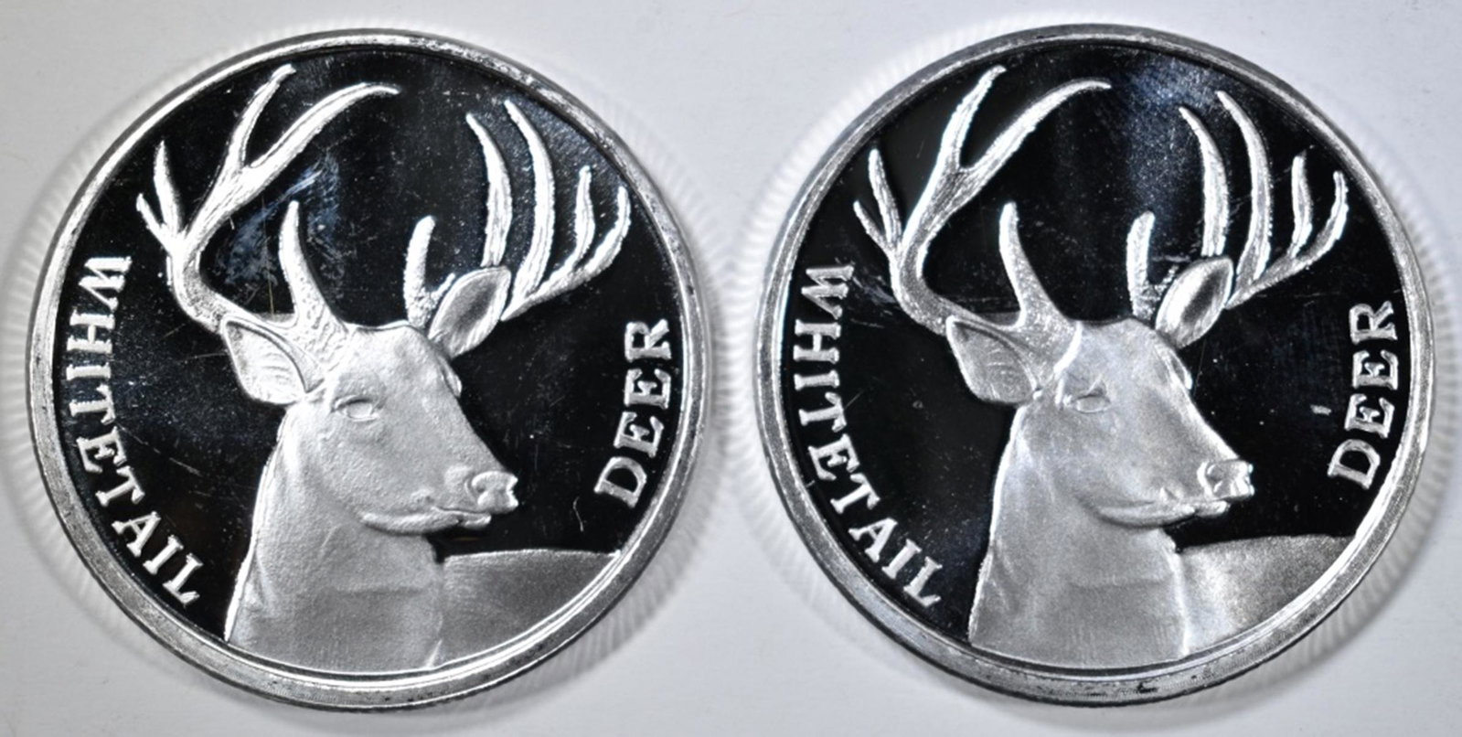 2-WHITETAIL DEER ONE OUNCE .999 SILVER ROUNDS: FAST LOW COST FLAT RATE SHIPPING ESTIMATE $70 - $80.