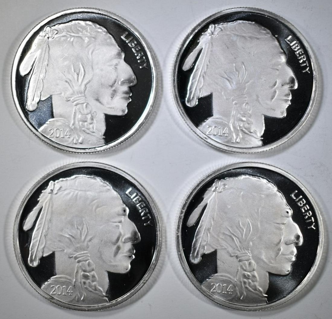 4-BUFFALO/INDIAN ONE OUNCE SILVER ROUNDS: FAST LOW COST FLAT RATE SHIPPING ESTIMATE $100 - $120.