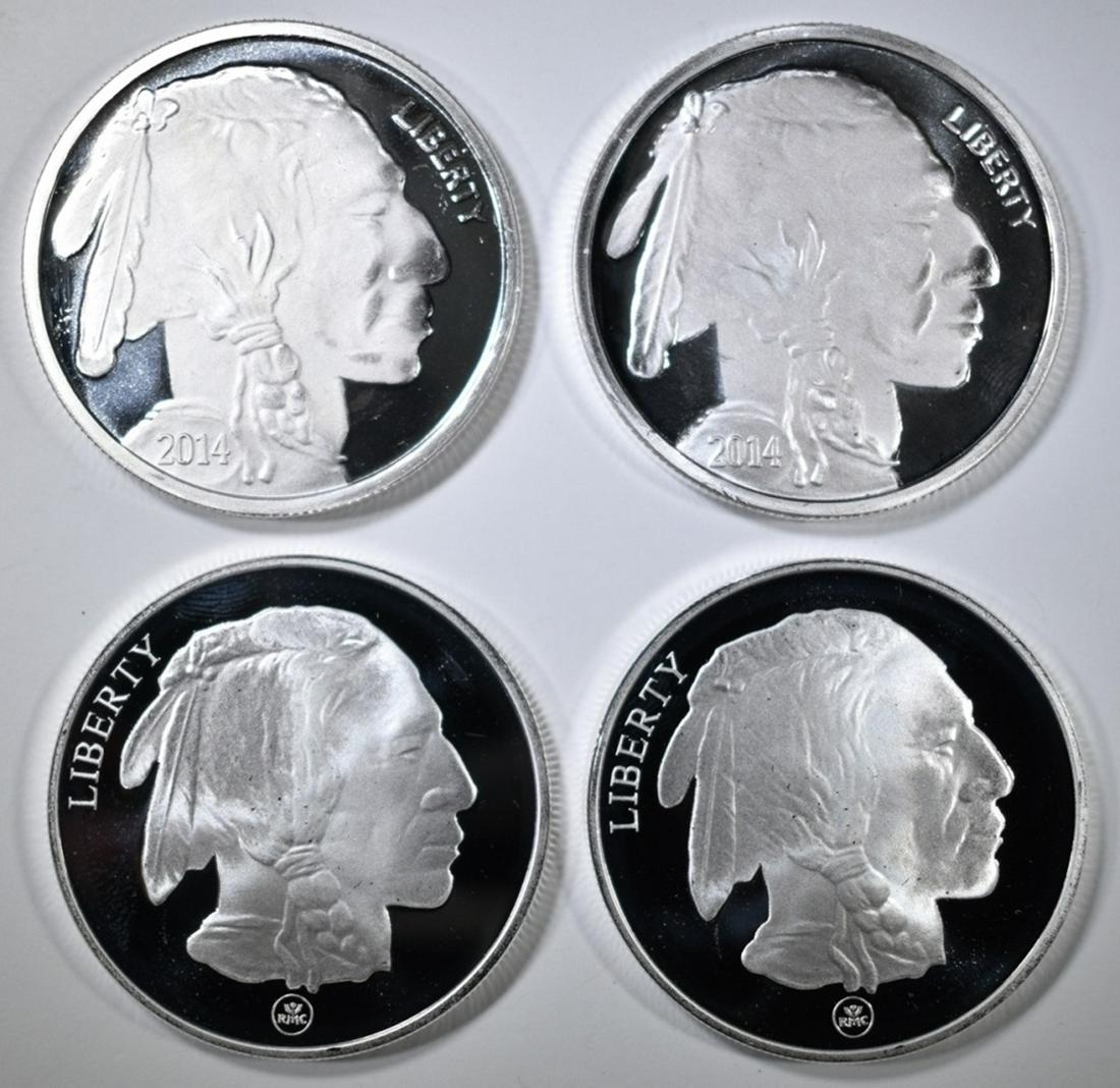 4-BUFFALO/INDIAN ONE OUNCE .999 SILVER ROUNDS: WE SHIP WITHIN 48 HOURS OF PAYMENT ESTIMATE $90 - $100.