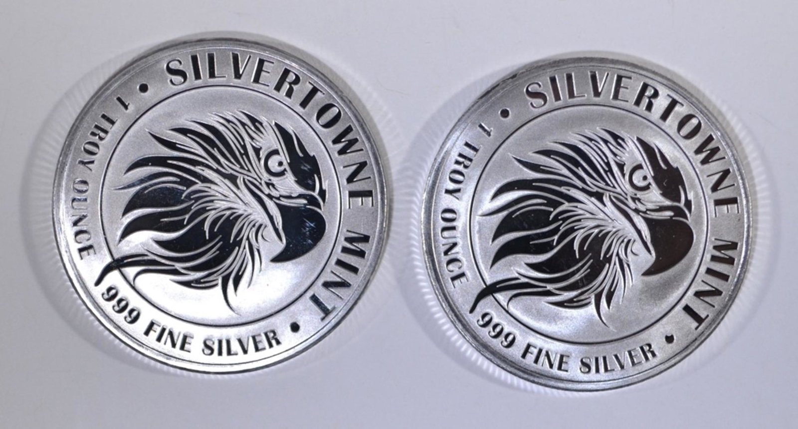 2-"MIGHTY EAGLE" ONE OUNCE .999 SILVER ROUNDS: LOW COST FLAT RATE SHIPPING ESTIMATE $65 - $75.