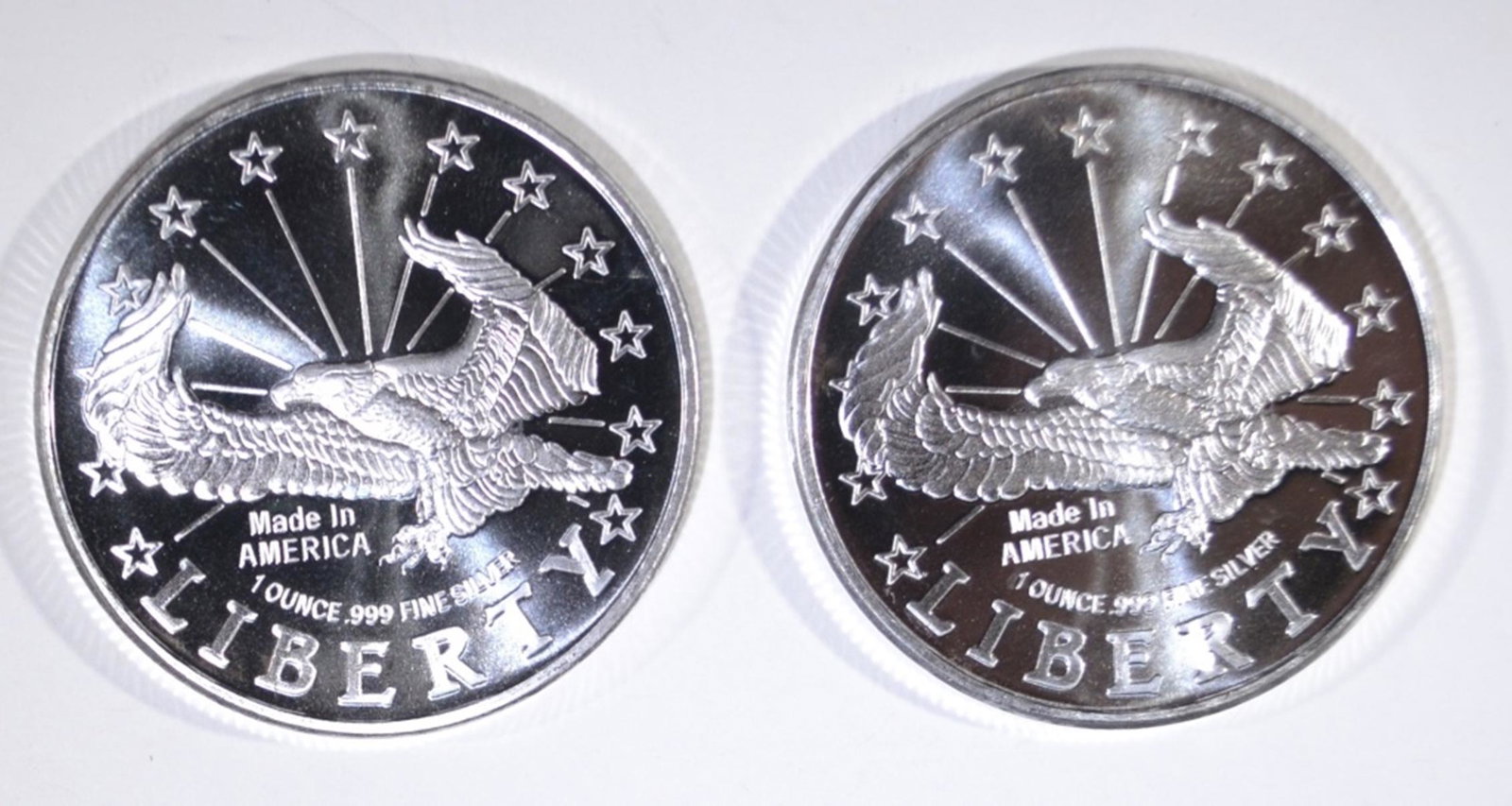 2-LIBERTY EAGLE ONE OUNCE .999 SILVER ROUNDS: LOW COST FLAT RATE SHIPPING ESTIMATE $65 - $75.