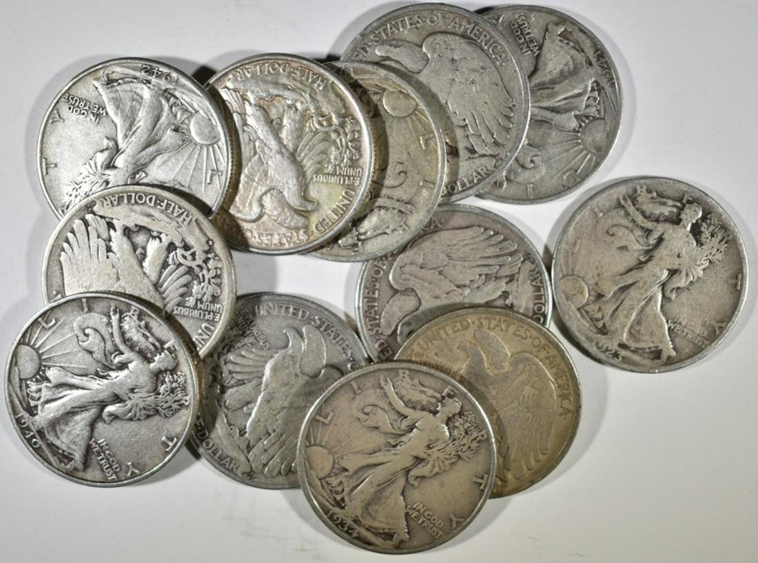 12 MIXED DATE WALKING LIBERTY HALF DOLLARS (1 of 2)
