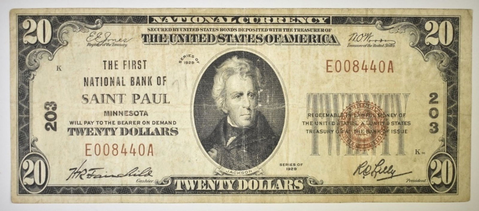 1929 $20 FIRST NATIONAL BANK OF SAINT PAUL, MN (1 of 2)