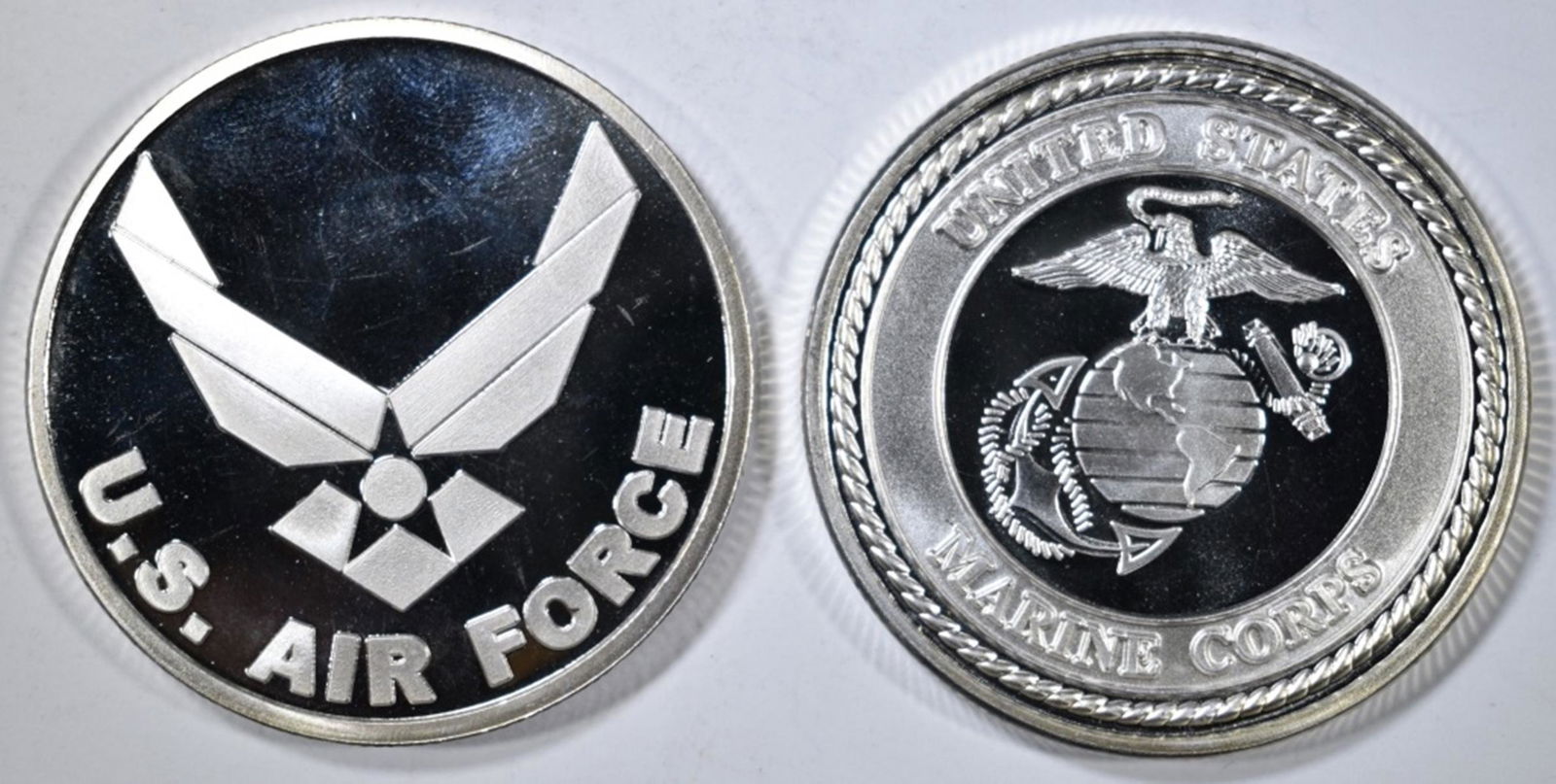 AIR FORCE & MARINES 1oz .999 SILVER ONE ROUNDS: LOW COST FLAT RATE SHIPPING ESTIMATE $65 - $75.