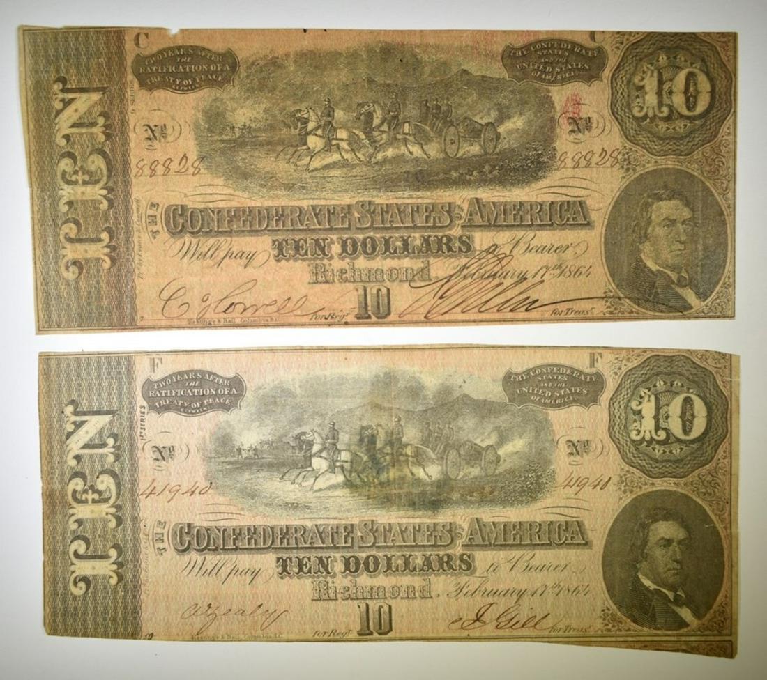 2-1864 $10.00 CONFEDERATE NOTES: CHECK OUT OUR UPCOMING AUCTIONS ESTIMATE $100 - $125.
