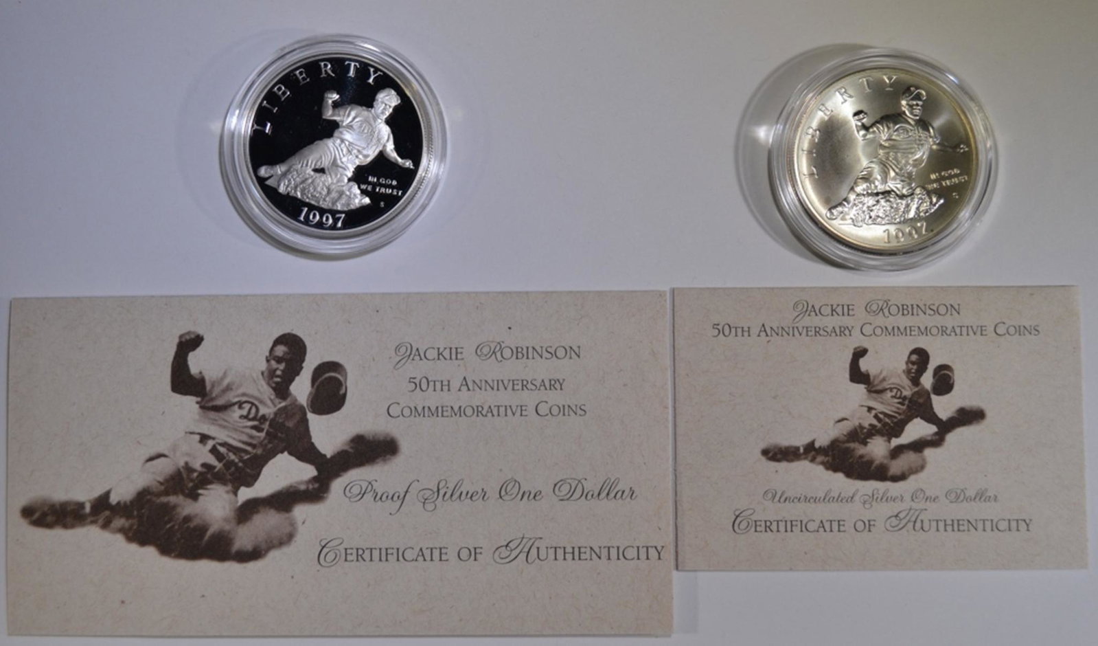 1997 UNC & PROOF ROBINSON COMMEM DOLLARS: ORIG PACKAGING ESTIMATE $110 - $130.