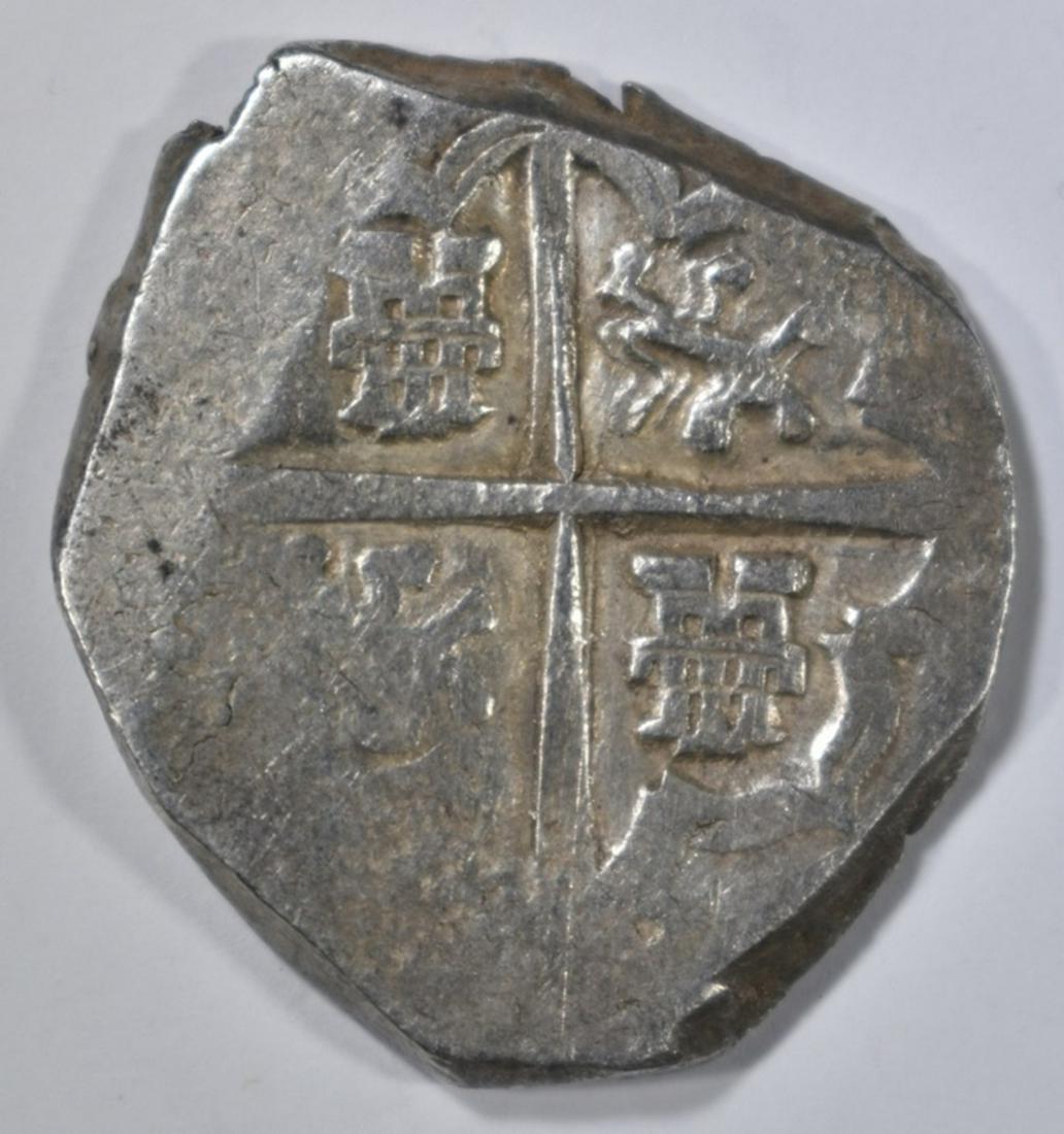 17TH CENTURY SPANISH SILVER COLONIAL 4 REALES: COB (PIRATE MONEY). AS STRUCK GOOD EYE APPEAL. ESTIMATE $300 - $325.