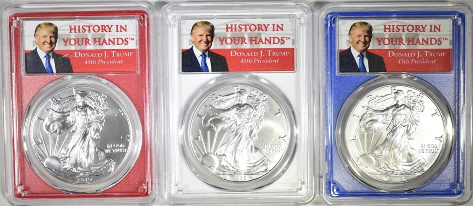 3 2019 SILVER EAGLES PCGS MS-70 DONALD TRUMP (1 of 2)