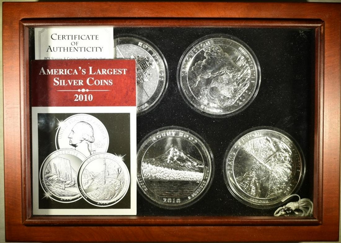 5 COIN SET OF 2010 5oz SILVER ATB IN DISPLAY CASE (1 of 5)