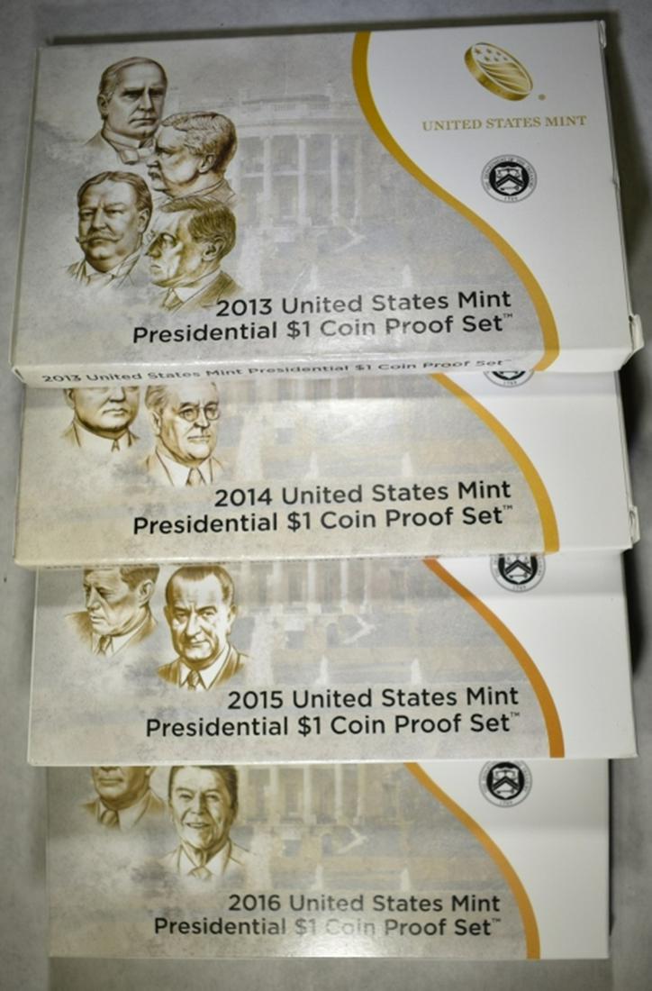 2013 - 16 US MINT PRESIDENTIAL $1 PROOF SETS: LEADERS IN ON-LINE AUCTIONS ESTIMATE $60 - $80.