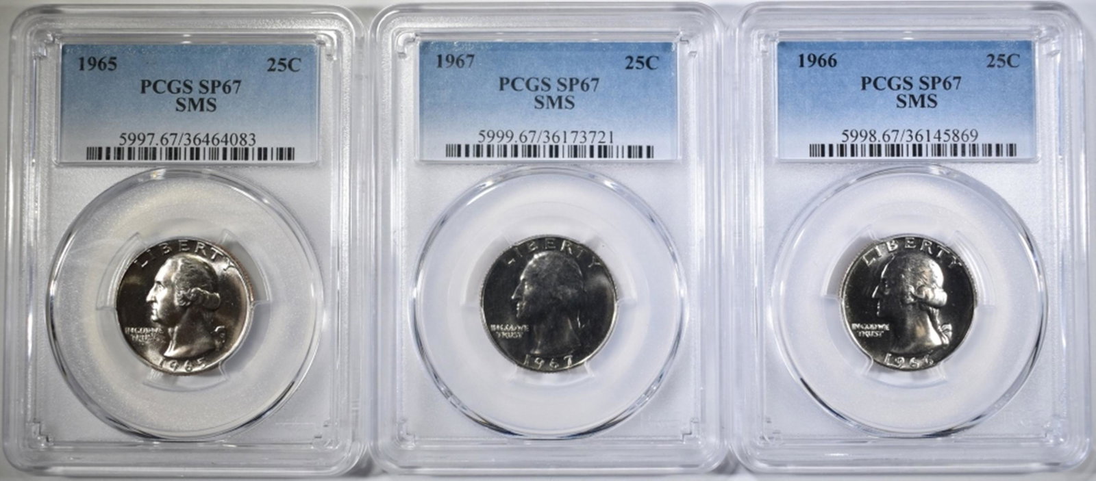 1965, 66, 67 SMS WASHINGTON QUARTER PCGS SP-67 (1 of 2)